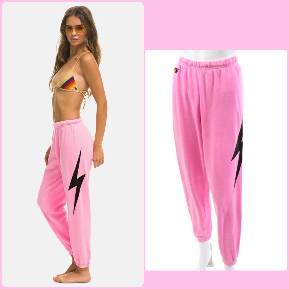 Aviator Nation Women's BOLT LIGHTWEIGHT SWEATPANTS Lounge  NEON PINK